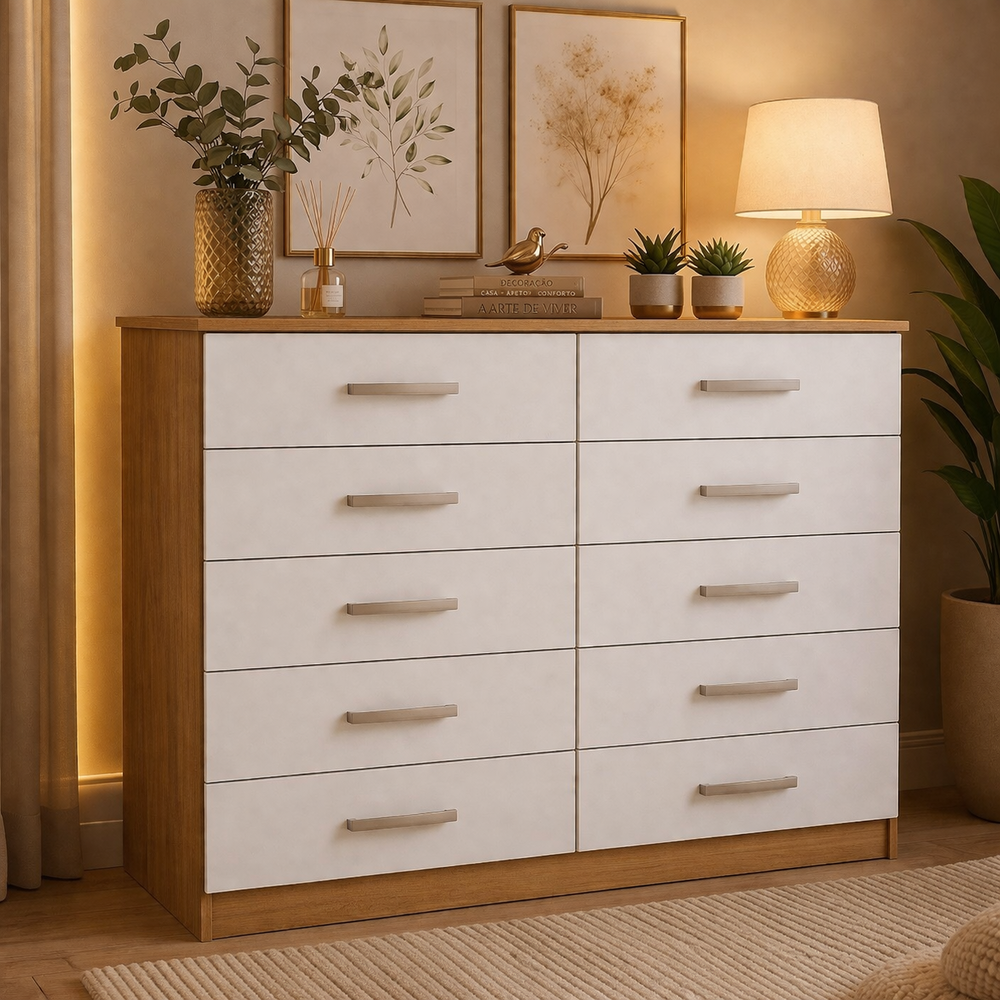 PROMOÇÃO - CÔMODA MARBELA 0.92 CM - 10 GAVETAS -EVIDÊNCIA MÓVEIS