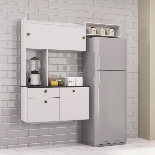 COZINHA SUSPENSA LARA 1.50 - 4 PORTAS, 1 GAVETA E AÉREO GELADEIRA - POQUEMA - Imagem 4