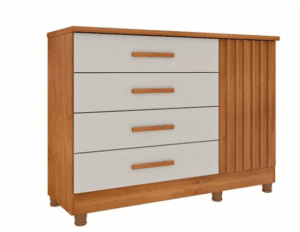 CÔMODA BARCELONA 1.34 - 4 GAVETAS C/ PUXADORES EM MDF E 01 PORTA SAPATEIRA RIPADO - TCIL