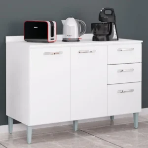 BALCÃO 1.20 C/TAMPO - 3 PORTAS E 2 GAVETAS - POQUEMA - BRANCO
