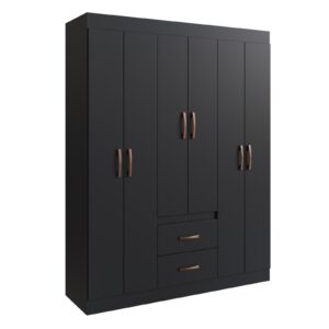 GUARDA ROUPA JAMAICA 1.37M -  6 PORTAS E 2 GAVETAS - DORIPEL - PRETO SEM ESPELHO