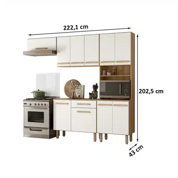 COZINHA LEMON 2.20 COMPLETA - BALCÃO, PANELEIRO, AÉREO 3 PORTAS E AÉREO GELADEIRA - NICIOLI - Imagem 3