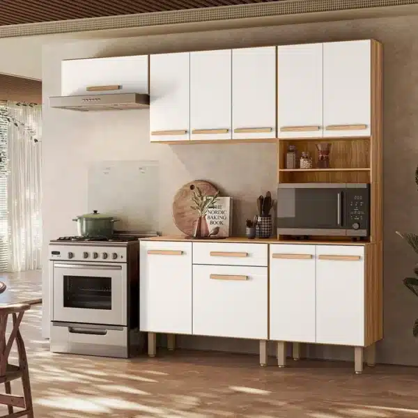COZINHA LEMON 2.20 COMPLETA - BALCÃO, PANELEIRO, AÉREO 3 PORTAS E AÉREO GELADEIRA - NICIOLI
