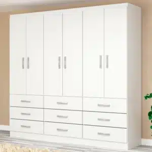 GUARDA ROUPA BERGAMO 1.50 C/ 6 PORTAS E  9 GAVETAS - EVIDÊNCIA MÓVEIS - BRANCO, Sem Espelho