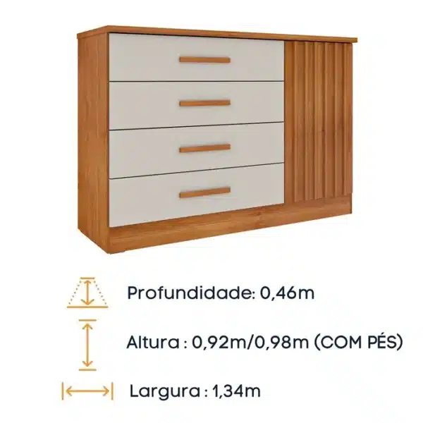 CÔMODA BARCELONA 1.34 - 4 GAVETAS 1 PORTA SAPATEIRA RIPADO - TCIL - Imagem 3