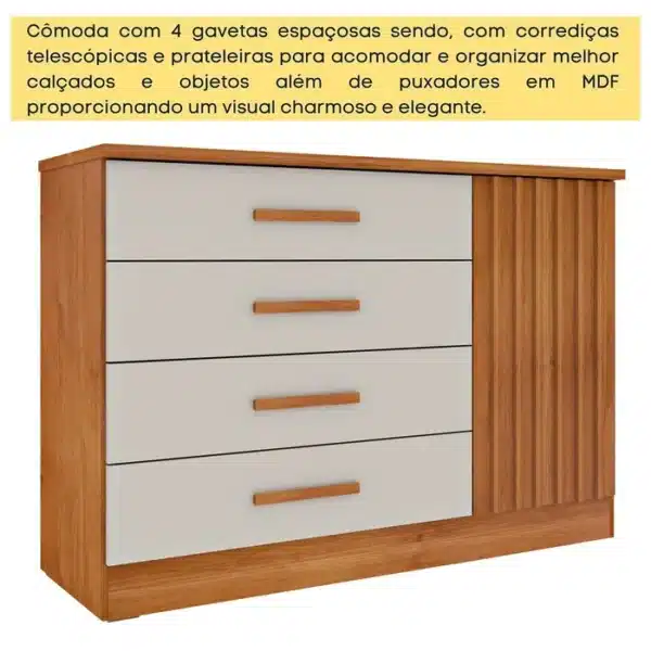 CÔMODA BARCELONA 1.34 - 4 GAVETAS 1 PORTA SAPATEIRA RIPADO - TCIL - Imagem 4