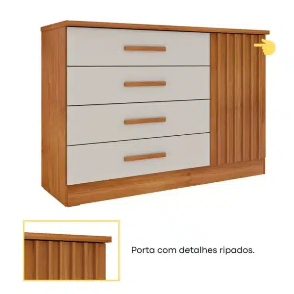 CÔMODA BARCELONA 1.34 - 4 GAVETAS 1 PORTA SAPATEIRA RIPADO - TCIL - Imagem 5