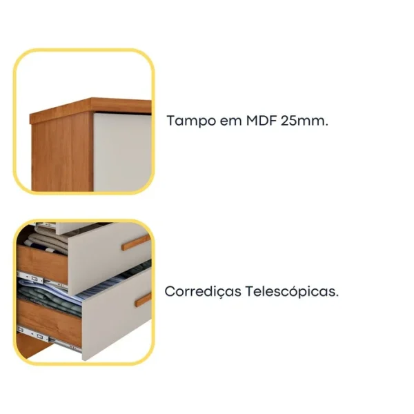 CÔMODA BARCELONA 1.34 - 4 GAVETAS 1 PORTA SAPATEIRA RIPADO - TCIL - Imagem 7