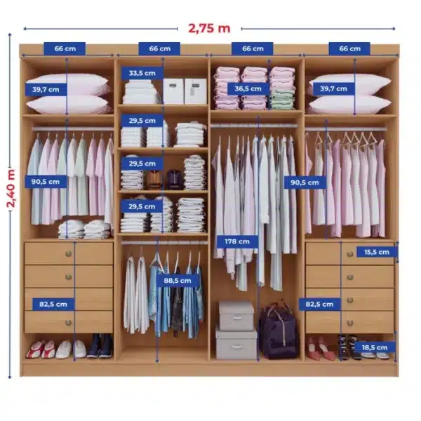 GUARDA ROUPA DAYMOND 2.75 C/ 8 PORTAS 8 GAVETAS - 100% MDF - DDORO - Image 4
