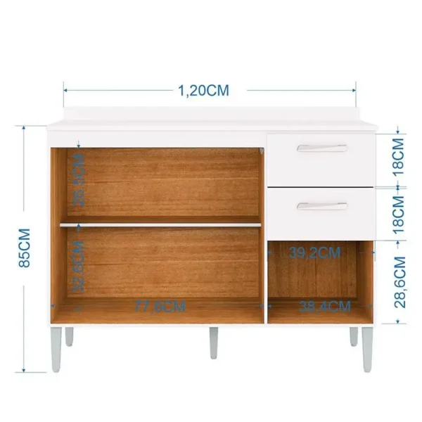 COMBO COZINHA AÉREO 843 E BALCÃO 1.20 C/TAMPO - 3 PORTAS E 2 GAVETAS – POQUEMA - Image 4