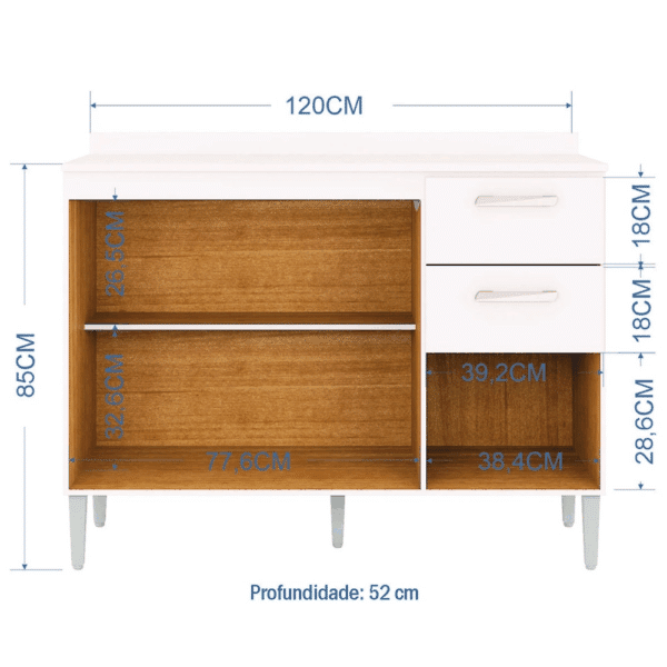 COMBO COZINHA AÉREO 843 E BALCÃO 1.20 C/TAMPO - 3 PORTAS E 2 GAVETAS – POQUEMA - Image 8