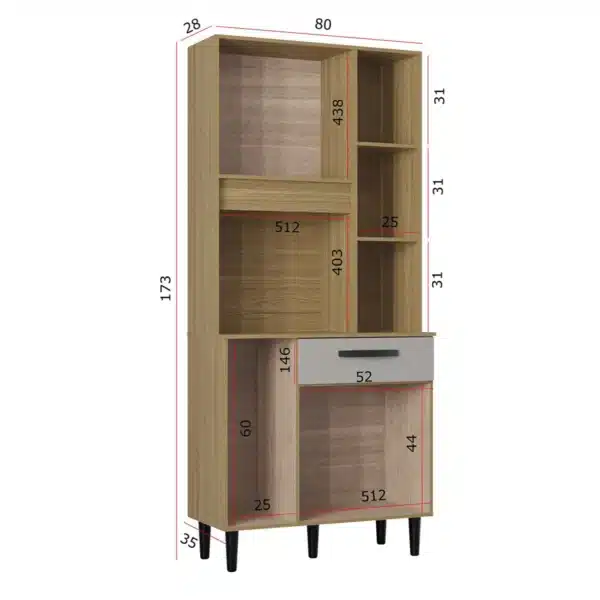 COZINHA MALU 80CM - 5 PORTAS E 1 GAVETA - POQUEMA - Imagem 3