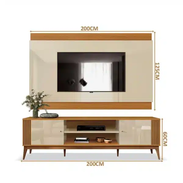 KIT RACK  LEGACY + PAINEL LEGACY 2.0 COM 2 PORTAS E DETALHES RIPADO - TV ATÉ 75  POLEGADAS - EDN MÓVEIS - Imagem 2