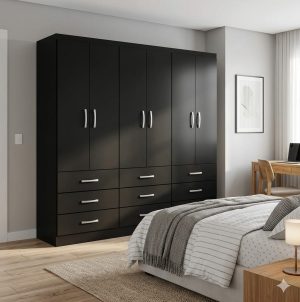 GUARDA ROUPA BERGAMO 1.50 C/ 6 PORTAS E 9 GAVETAS - EVIDÊNCIA MÓVEIS