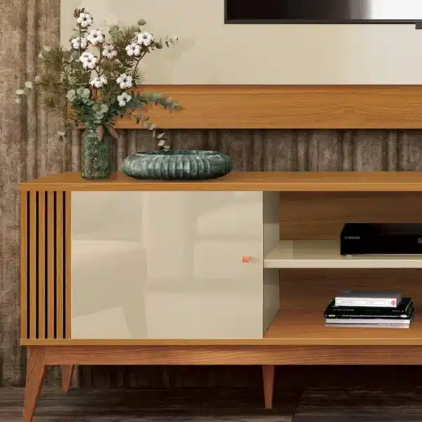 KIT RACK  LEGACY + PAINEL LEGACY 2.0 COM 2 PORTAS E DETALHES RIPADO - TV ATÉ 75  POLEGADAS - EDN MÓVEIS - Imagem 3