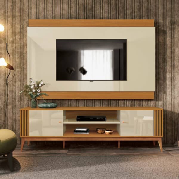 KIT RACK  LEGACY + PAINEL LEGACY 2.0 COM 2 PORTAS E DETALHES RIPADO - TV ATÉ 75  POLEGADAS - EDN MÓVEIS