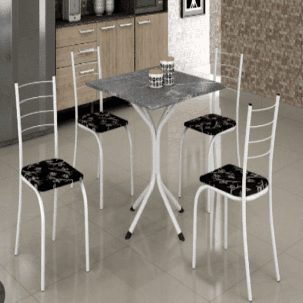 CONJUNTO MESA 4 CADEIRAS RIO TAMPO 70X70  GRANITO TOPÁZIO - TEIXEIRA
