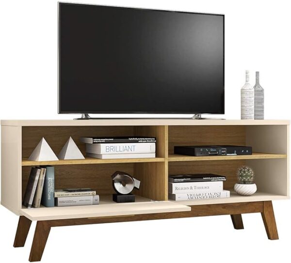 RACK PALÁDIO 1.35 - PARA TV ATÉ 55 POLEGADAS E ESTILO RETRÔ, PÉS MADEIRA MACIÇA - BECHARA - Imagem 5