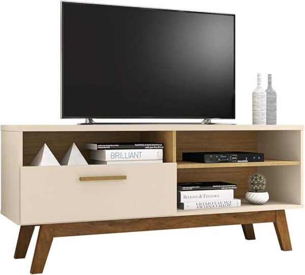 RACK PALÁDIO 1.35 - PARA TV ATÉ 55 POLEGADAS E ESTILO RETRÔ, PÉS MADEIRA MACIÇA - BECHARA - Imagem 8