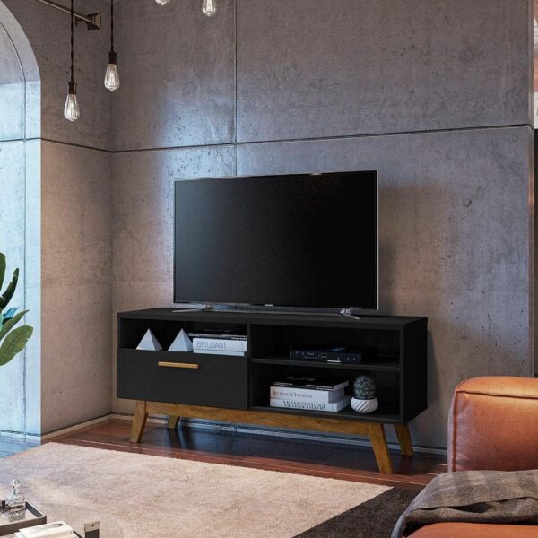 RACK PALÁDIO 1.35 - PARA TV ATÉ 55 POLEGADAS E ESTILO RETRÔ, PÉS MADEIRA MACIÇA - BECHARA - Imagem 11