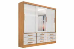 GUARDA ROUPA MERIDIAN 2.0 C/ 3 PORTAS DE CORRER E 9 GAVETAS - DDORO - CINAMOMO OFF