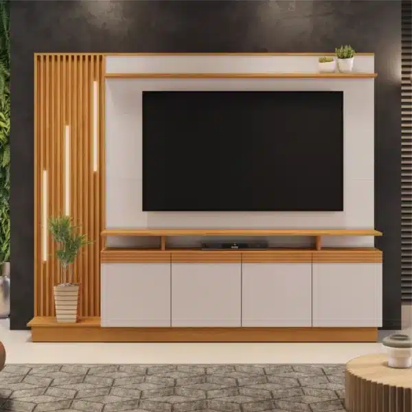 HOME ABSOLUTO 2.00 C/ DETALHE RIPADO E LED TV ATÉ 65 POLEGADAS - JCM MOVELARIA
