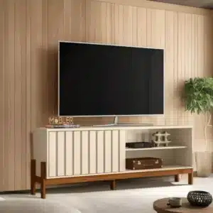 RACK NEW AURORA 1.88 PARA TV ATÉ 75 POLEGADAS C / PORTA RIPADA DE CORRER - MOBLER - PÉROLA METALIZADO / CINAMOMO