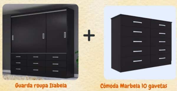 COMBO GUARDA ROUPA ISABELA + CÔMODA MARBELA