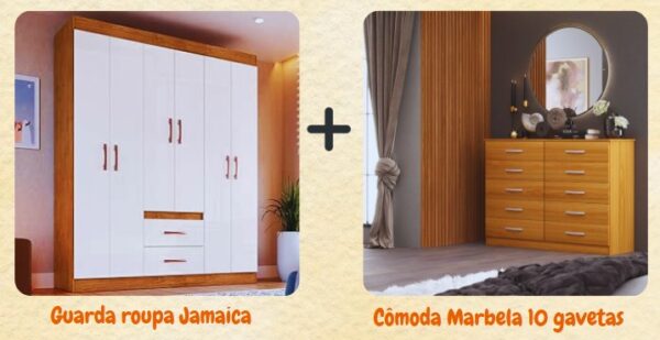 COMBO GUARDA ROUPA JAMAICA - DORIPEL + CÔMODA MARBELA - EVIDÊNCIA