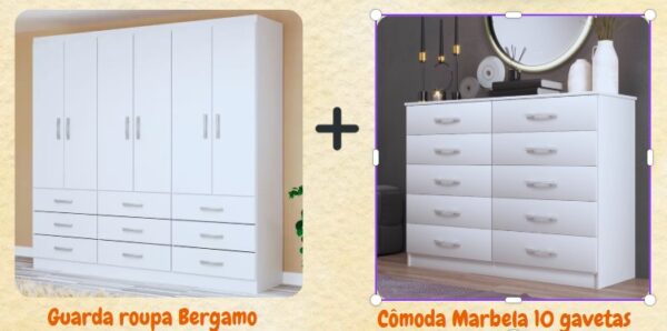 COMBO GUARDA ROUPA BERGAMO + CÔMODA MARBELA - EVIDÊNCIA