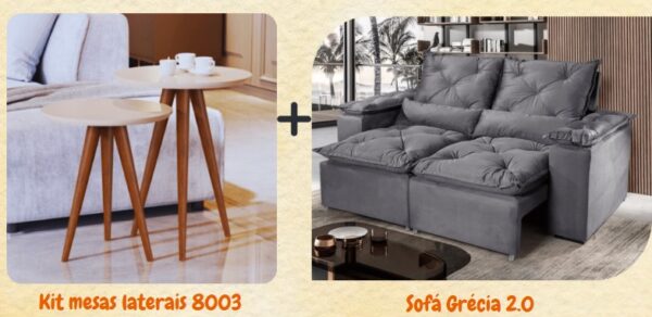 COMBO  SOFÁ GRÉCIA 1,95 (B ESTOFADOS) KIT MESAS LATERAIS 8003  (JB MÓVEIS) +