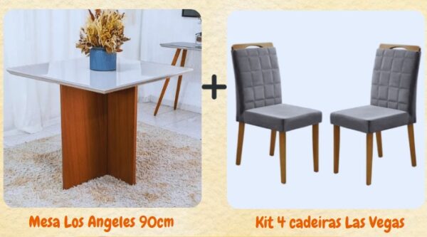 COMBO MESA DE JANTAR 90 CM LOS ANGELES (MINASPLAC) + 4 CADEIRAS LAS VEGAS
