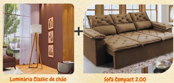 COMBO SOFÁ COMPACT 2.00 (VILMA ESTOFAODOS) + LUMINÁRIA CLASSIC - (TEBARROT)