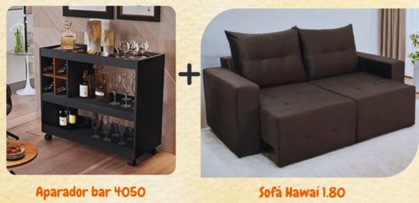 COMBO SOFÁ HAWAI 1.80 (VILMA ESTOFAODOS) + APARADOR BAR 4050  (JB MÓVEIS)