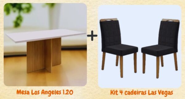 COMBO MESA DE JANTAR LOS ANGELES 1.20 (MINASPLAC) + 4 CADEIRAS LAS VEGAS/SAFIRA (KM DECOR)
