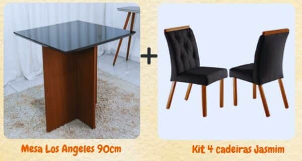 COMBO MESA DE JANTAR 90 LOS ANGELES (MINASPLAC) + 4 CADEIRAS JASMIM