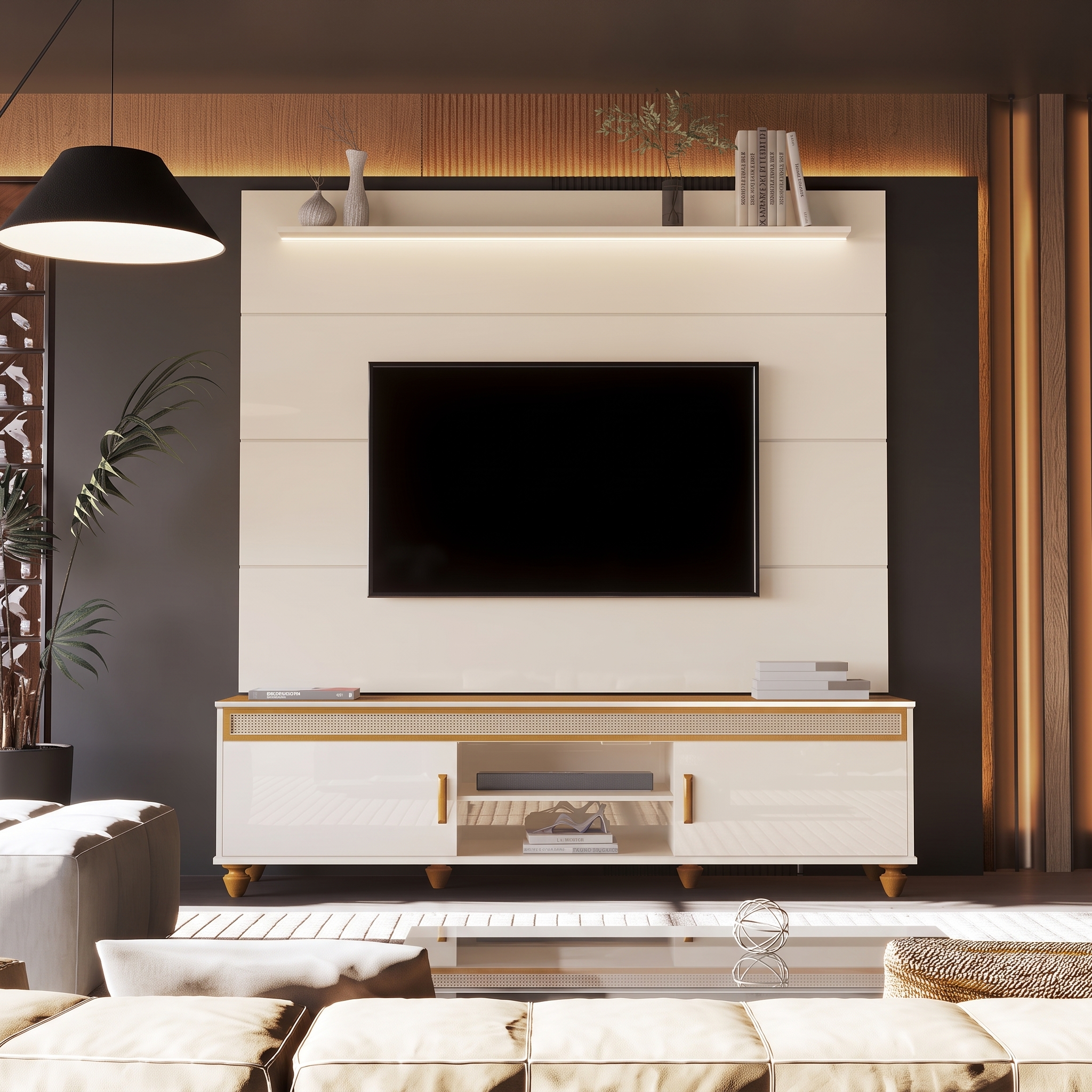 KIT RACK COMODORO 2.20 + PAINEL BLISS 2.20 - TV ATÉ 75 POLEGADAS - EDN.