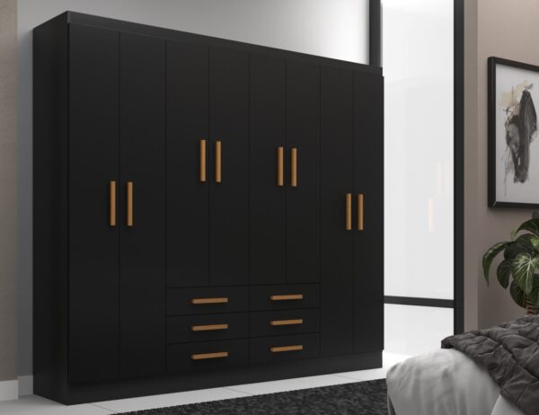 GUARDA ROUPA PARIS 1.85 COM 8 PORTAS  6 GAVETAS E PUXADORES EM MADEIRA - EVIDÊNCIA - Imagem 5