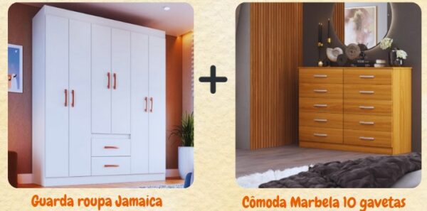 COMBO GUARDA ROUPA JAMAICA - DORIPEL + CÔMODA MARBELA - EVIDÊNCIA