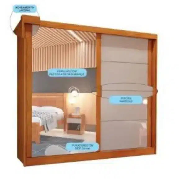 GUARDA ROUPA VIENA 2.05 C/ 2 PORTAS 1 ESPELHADA E 4 GAVETAS - BIANCHI - Imagem 2
