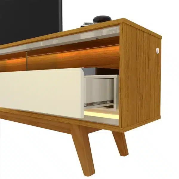 RACK REQUINTE 212  PARA TV ATÉ 85 POLEGADAS C/LED PÉS DE MADEIRA MACIÇA 100% MDF - GELIUS - Imagem 2