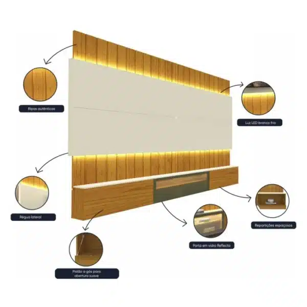 HOME SOBERADO 2.30 – 100% MDF, 3 PORTAS BASCULANTES (1 REFLECTA) E LED – TV 75 POLEGADAS – GELIUS - Imagem 6