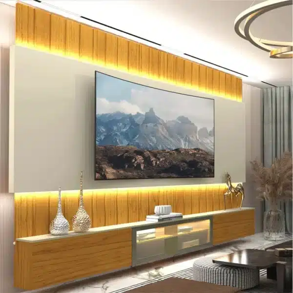 HOME SOBERADO 2.30 – 100% MDF, 3 PORTAS BASCULANTES (1 REFLECTA) E LED – TV 75 POLEGADAS – GELIUS