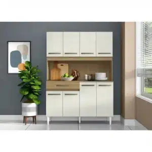 COZINHA CLEO 1.21 C/ 8 GAVETAS E 1 GAVETA C/ CORREDIÇAS TELESCÓPICAS – ARAMÓVEIS - ATACAMA/OFF WHITE
