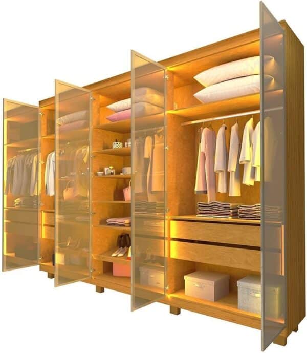 GUARDA ROUPA IMPERATRIZ 2.30 C/ 6 PORTAS EM VIDRO REFLECTA LUZ DE LED 100% MDF - GELIUS - Imagem 5