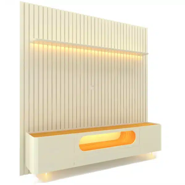 KIT PAINEL + RACK NOBRE C/ 2 PORTAS 1 GAVETA E NINCHO C/ LED - TV ATÉ 84 POLEGADAS - GELIUS - Imagem 2