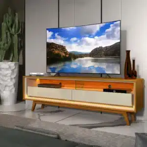 RACK REQUINTE 1.72 - 100% MDF, 2 GAVETAS, LED E NICHO DIVISÓRIAS VIDRO – TV 75 POLEGADAS – GELIUS