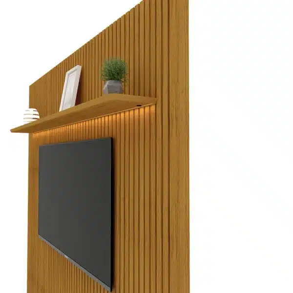 KIT PAINEL NOBRE RIPADO 1.85+RACK REQUINTE 1.72-100% MDF C/2 GAVETAS NICHO COM DIVISÓRIAS E VIDRO TV ATÉ 75 - GELIUS - Imagem 4
