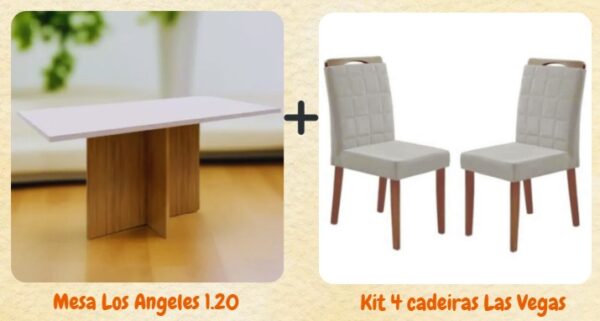 COMBO MESA DE JANTAR LOS ANGELES 1.20 (MINASPLAC) + 4 CADEIRAS LAS VEGAS/SAFIRA (KM DECOR)