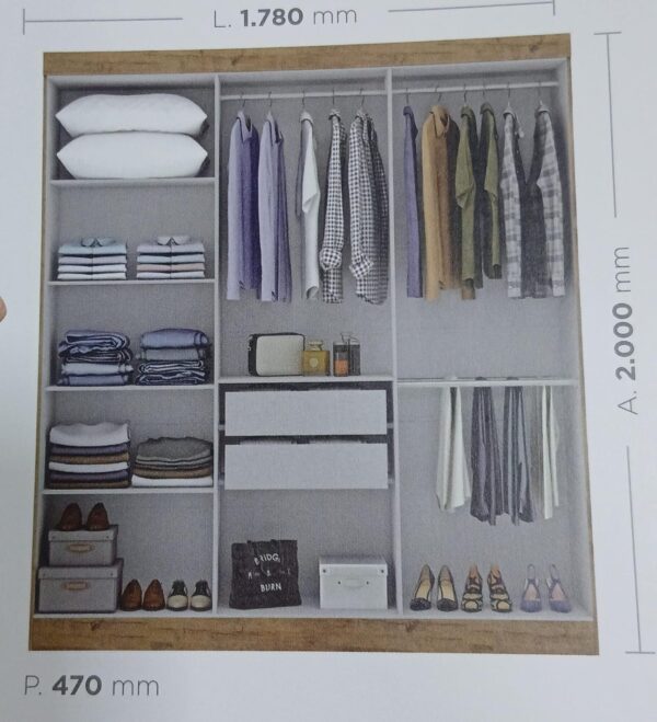 GUARDA ROUPA PARIS 1.80 CM - 6 PORTAS 2 GAVETAS INTERNAS C/ CORREDIÇAS TELESCÓPICAS – MAXEL - Imagem 8